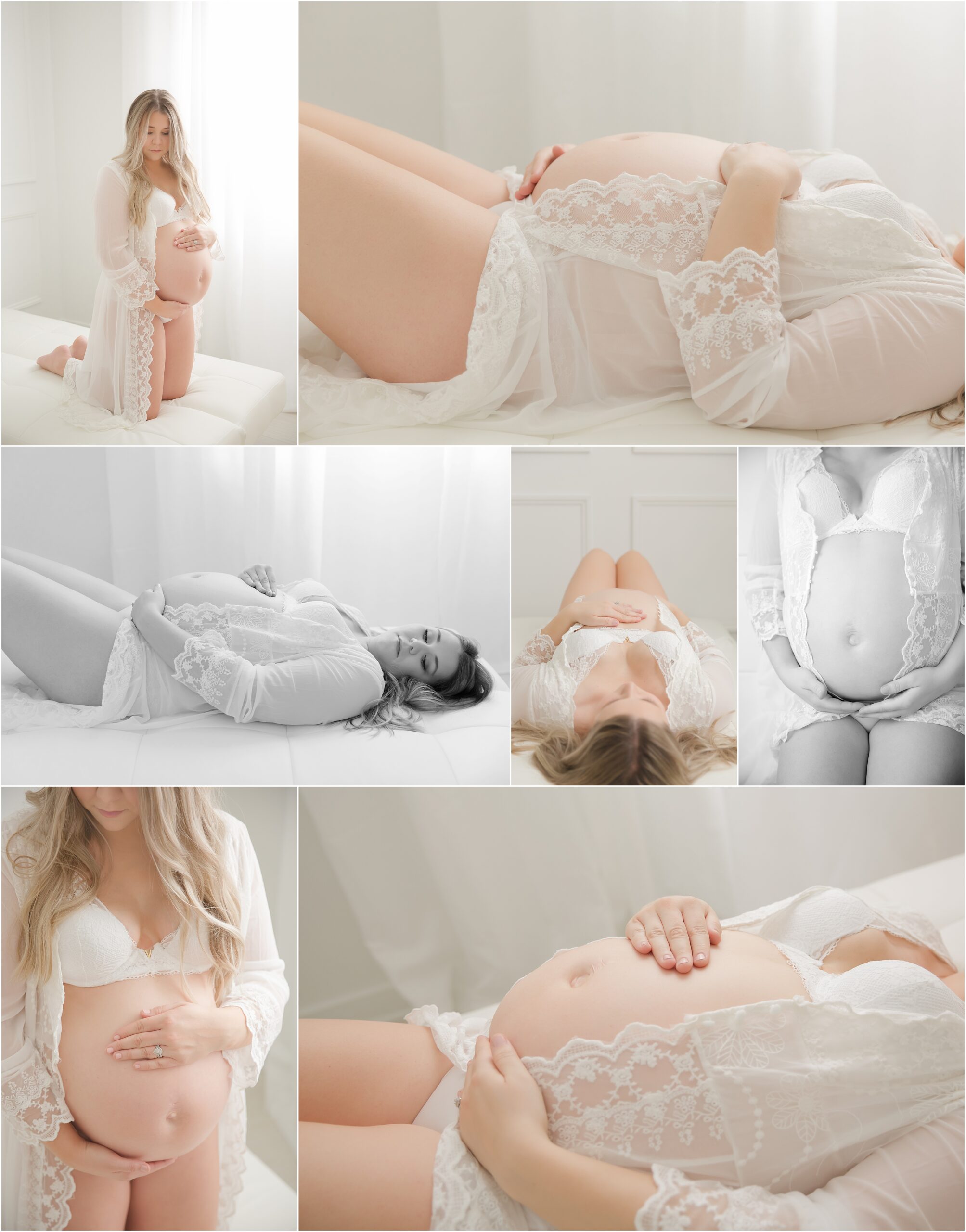 Pregnant woman with long blonde hair posing for maternity photos at Christy Johnson Photography in Wake Forest, NC