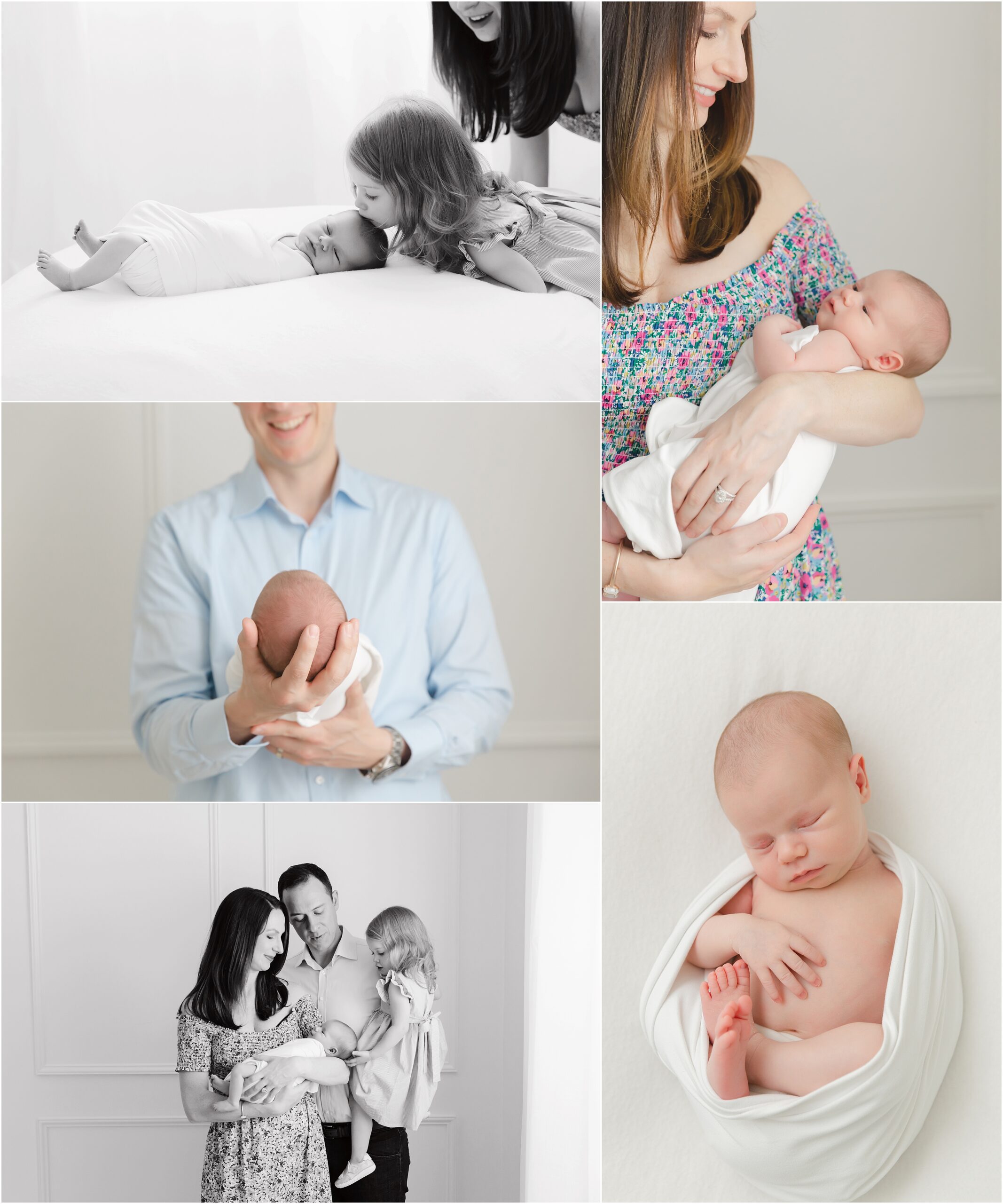 Photos of a newborn girl, her big sister and her parents at Christy Johnson Photography