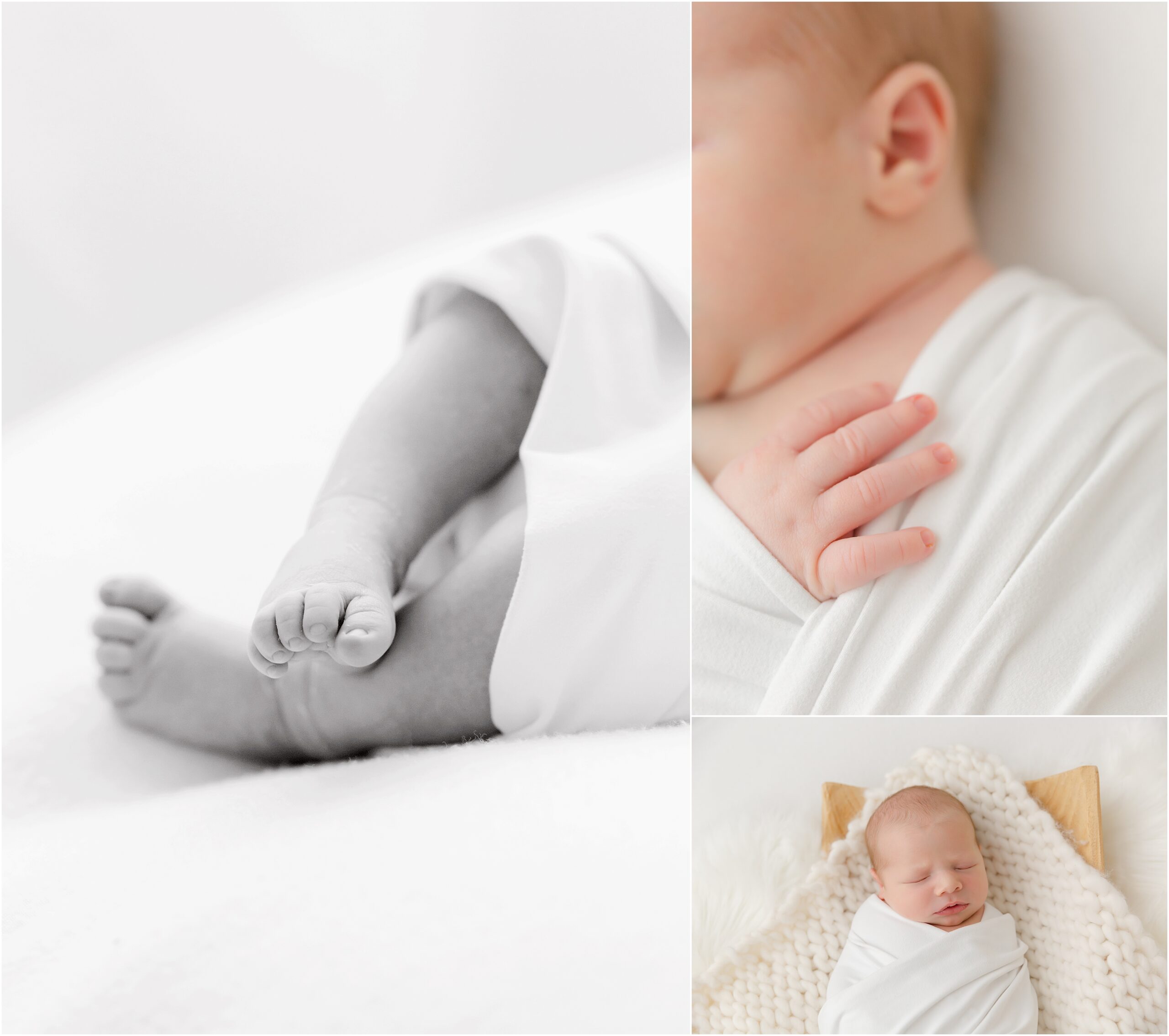 Close up photos of a newborn baby's hand and feet