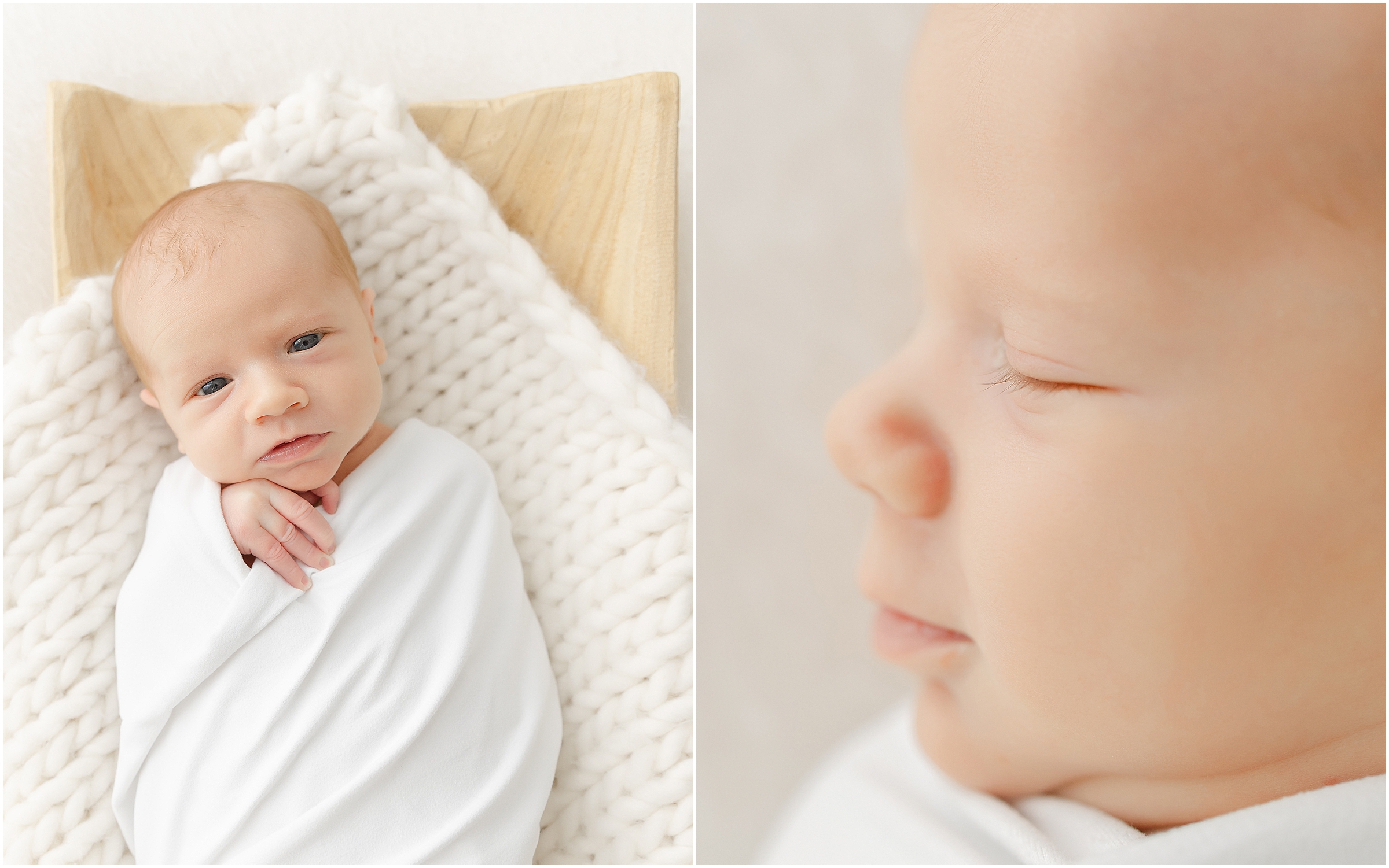 Sweet newborn baby swaddled and laying in a basket during his newborn photos in raleigh