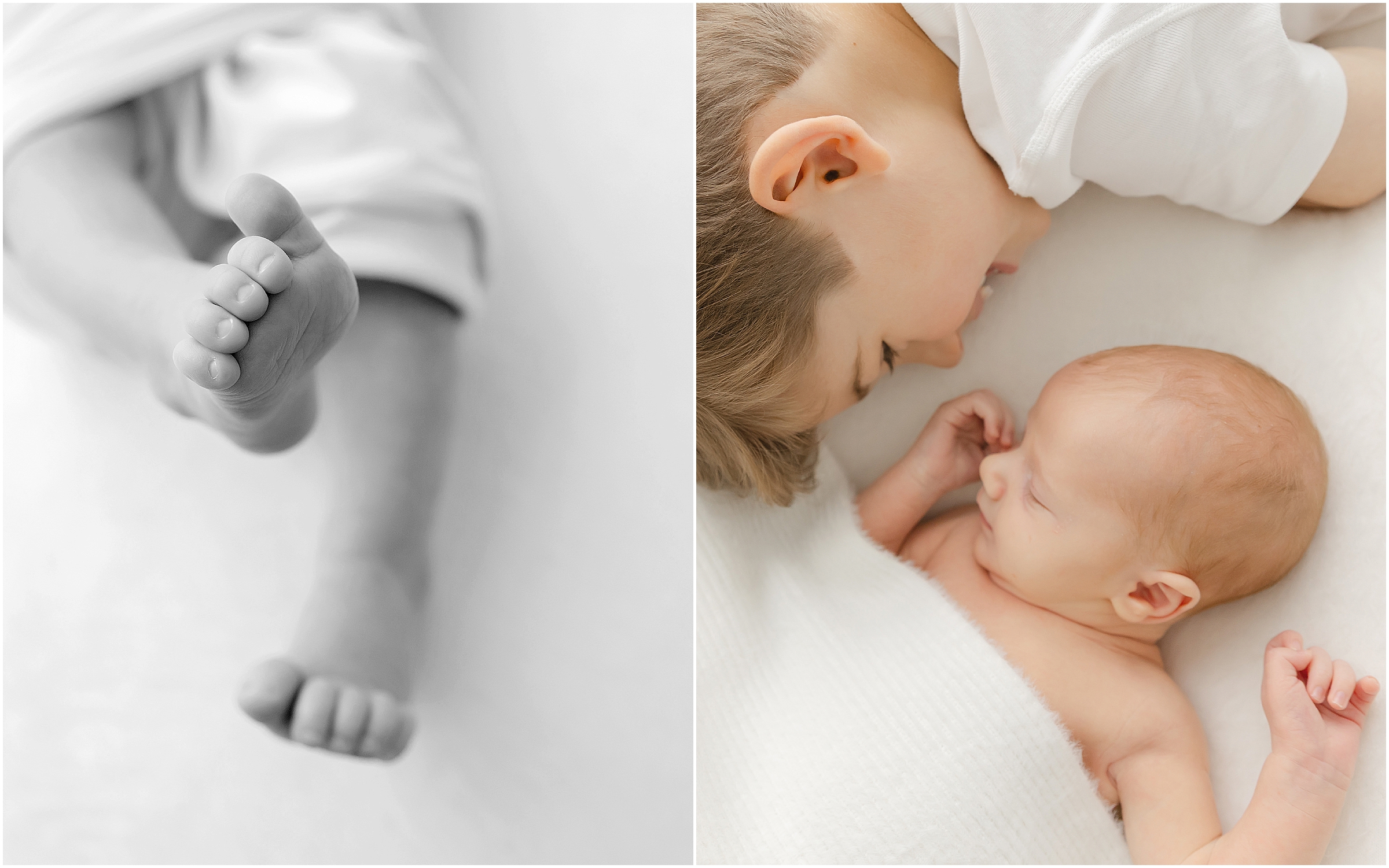big brother smiles at sleeping baby brother in a newborn photography studio in raleigh nc
