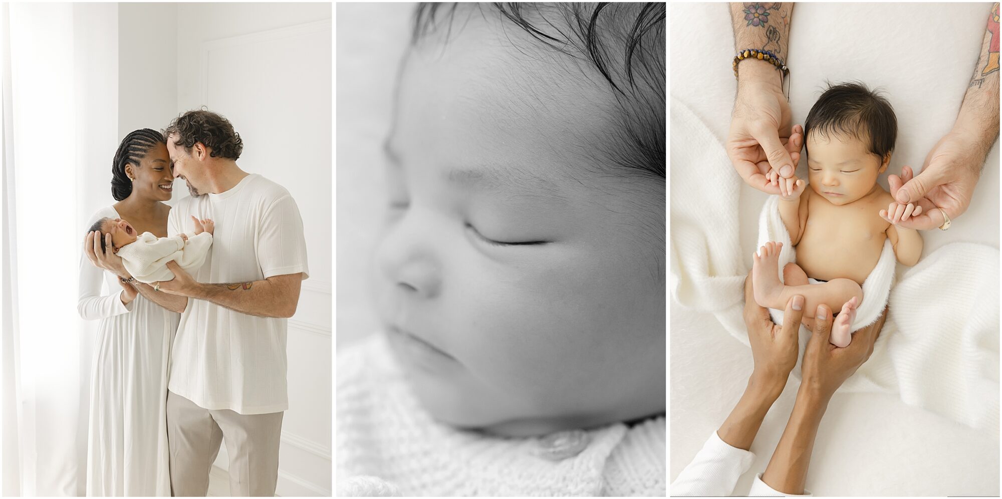 newborn baby girl with her loving parents at her newborn photo session with christy johnson photography