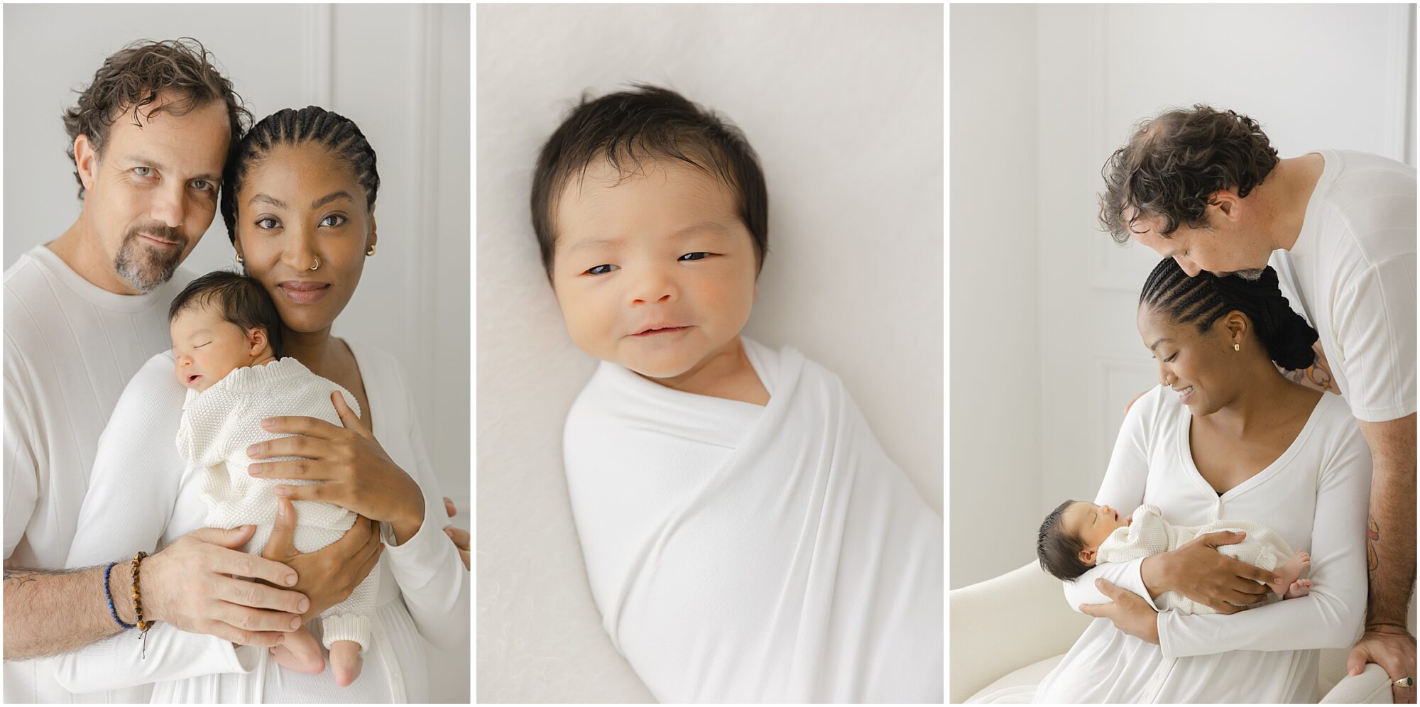 newborn baby girl with her loving parents at her newborn photo session with christy johnson photography