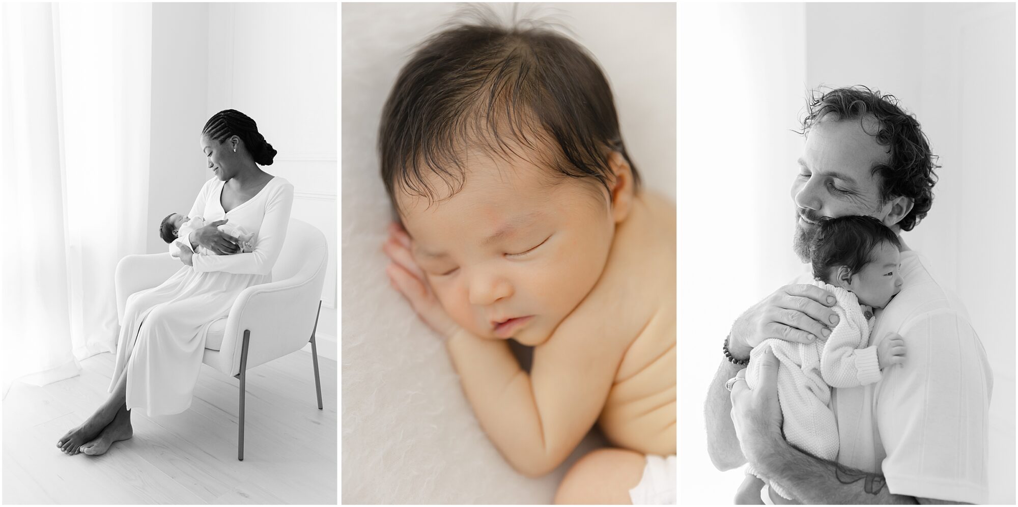 newborn baby girl with her loving parents at her newborn photo session with christy johnson photography