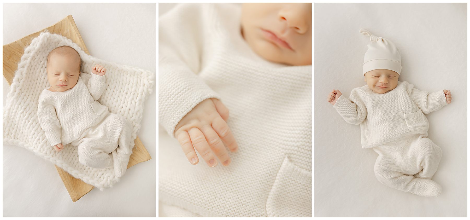 A tiny newborn boy sleeps peacefully during his newborn photo session at Christy Johnson Photography