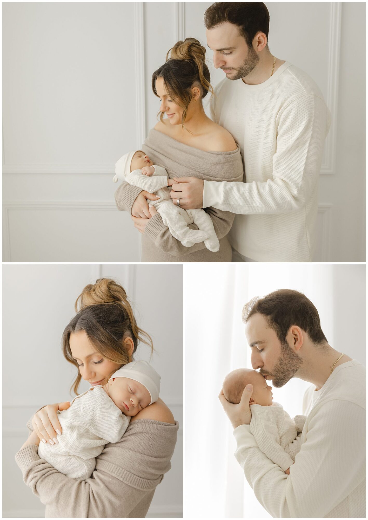 New parents snuggle with their newborn at Christy Johnson Photography studio in Wake Forest, NC