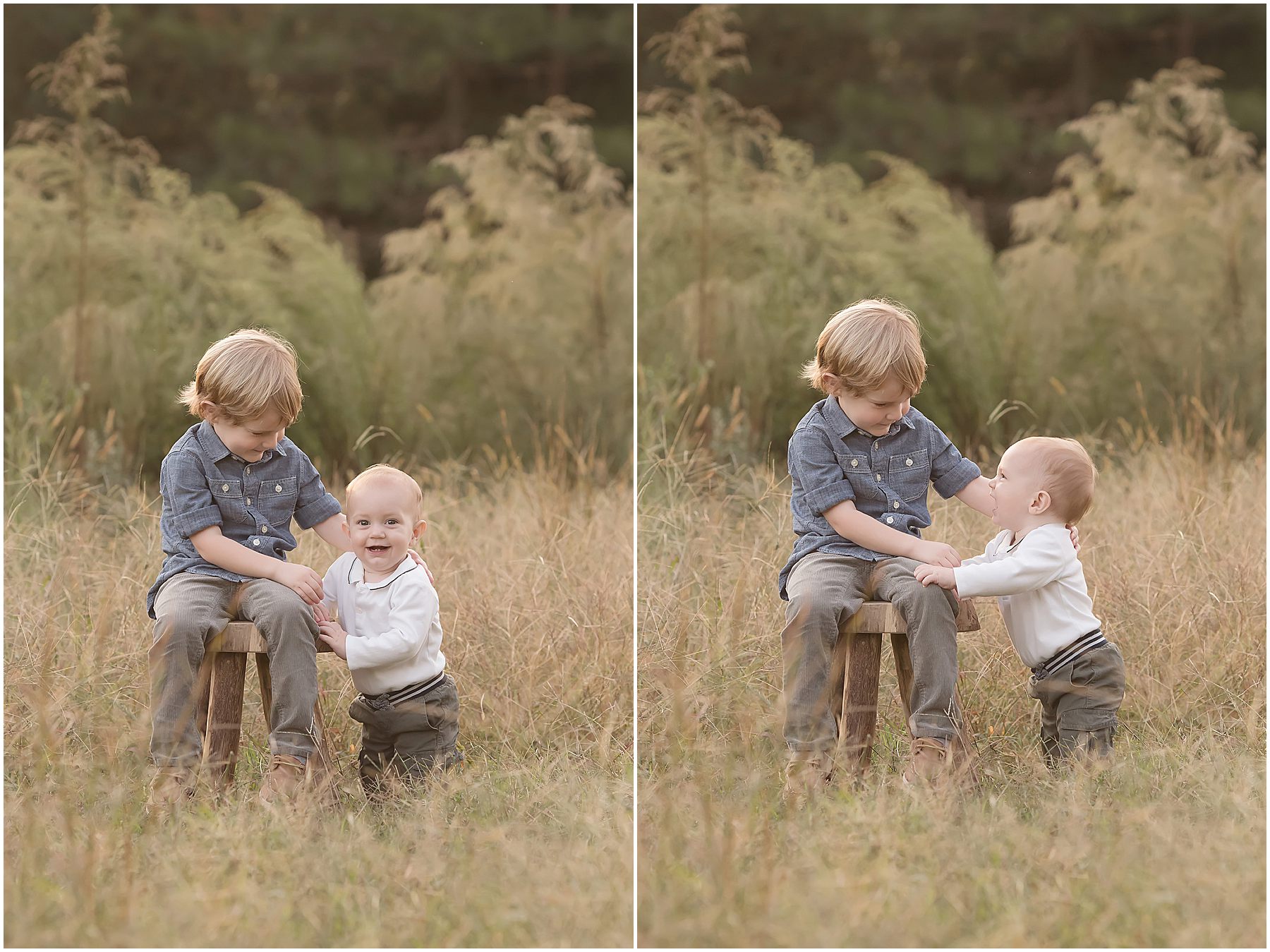 Four year old and toddler play together in a field during a family photo session with Christy Johnson Photography