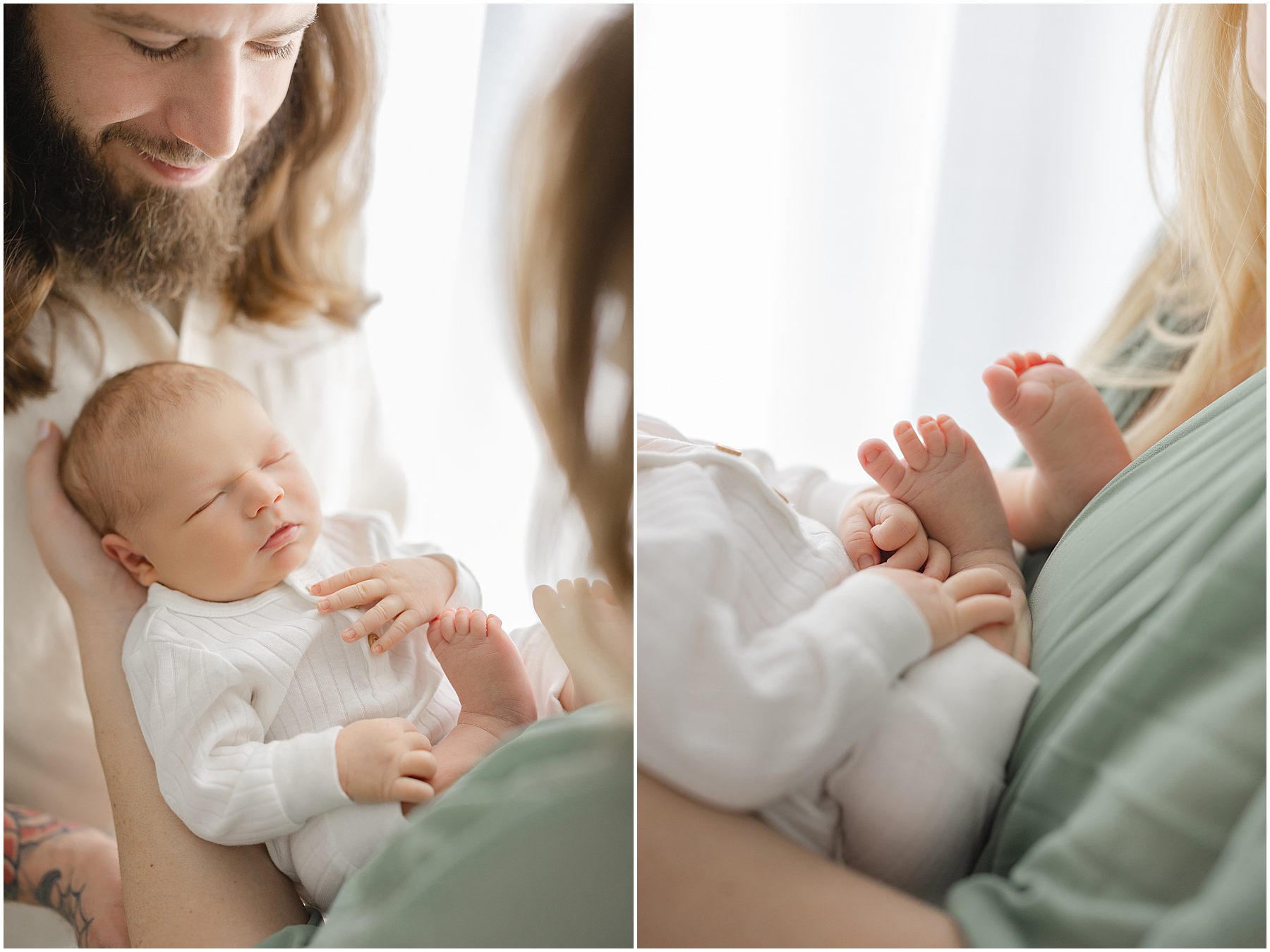 A couple snuggles with their baby during a full-service newborn photography experience in raleigh nc by christy johnson photography