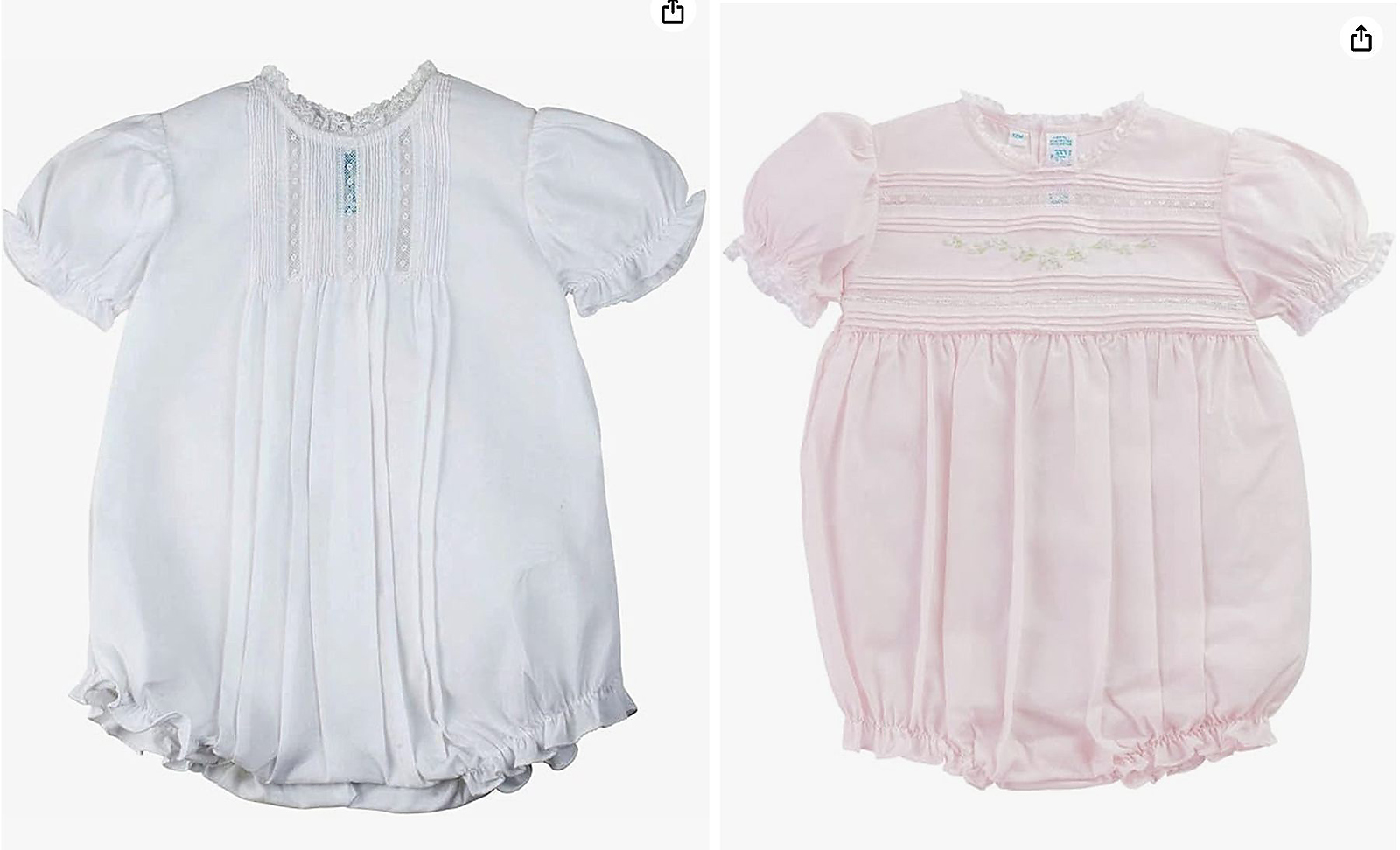 White and pink bubble rompers for heirloom portraits outfits in Raleigh NC