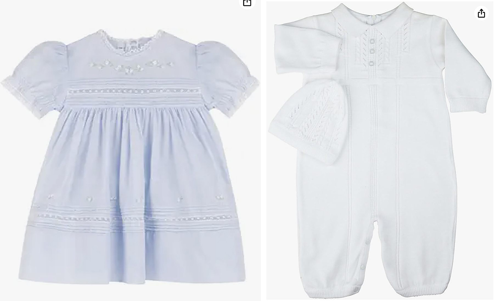 Blue dress and white knit romper for heirloom portraits outfits in Raleigh NC
