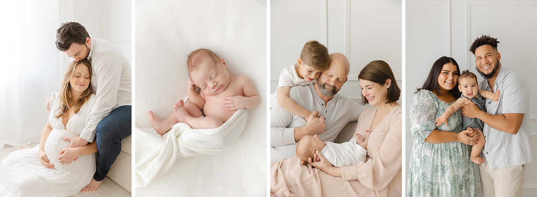 Collage of 4 Signature maternity, newborn, and baby milestone sessions at Christy Johnson Photography studio in Wake Forest, NC