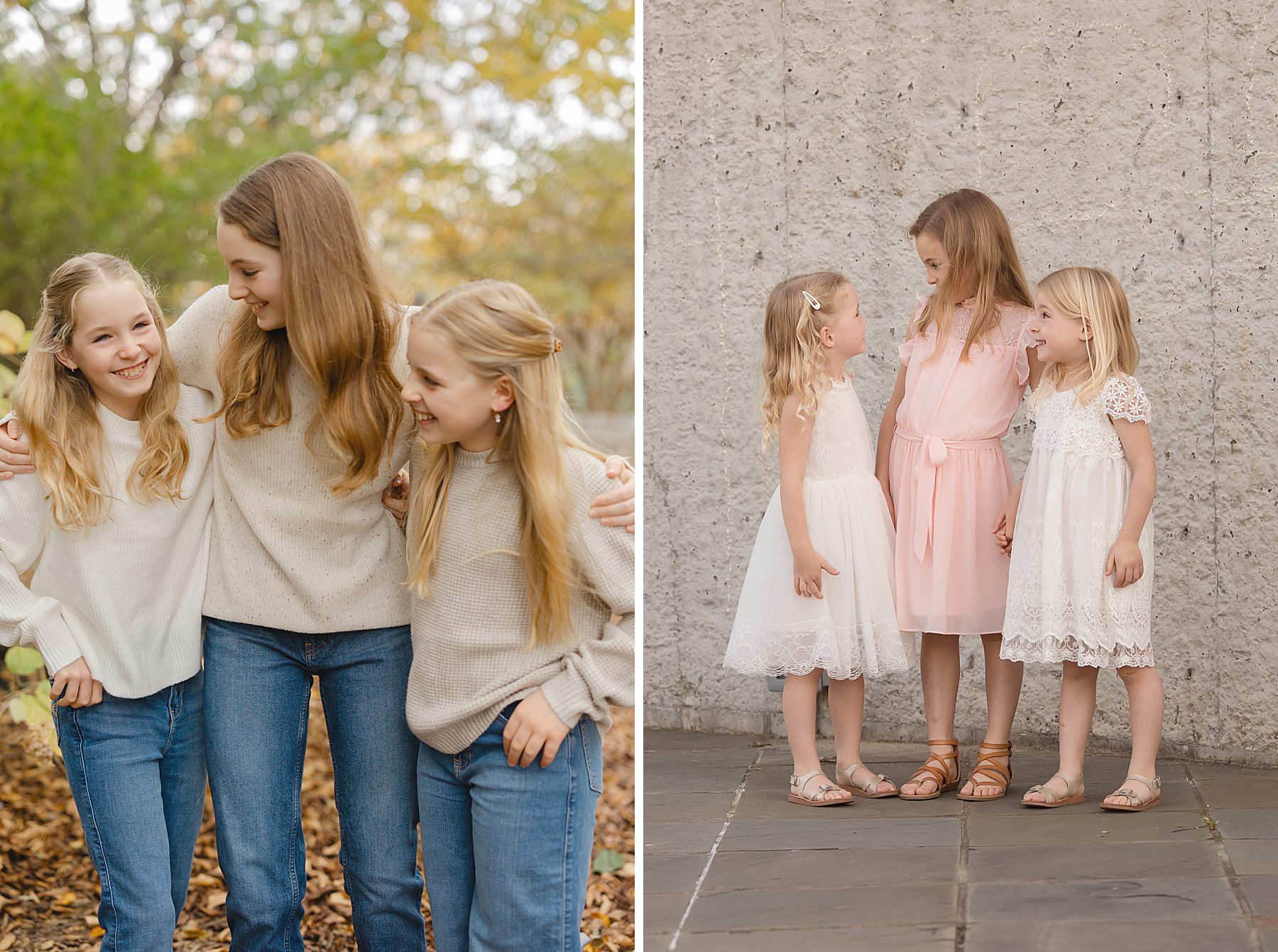 Three sisters laughing together during their family photos in Raleigh NC