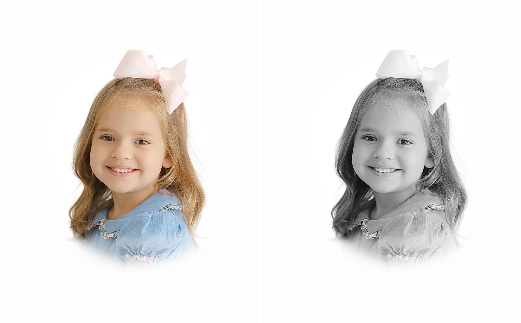 Children's heirloom portrait shown in color and black and white