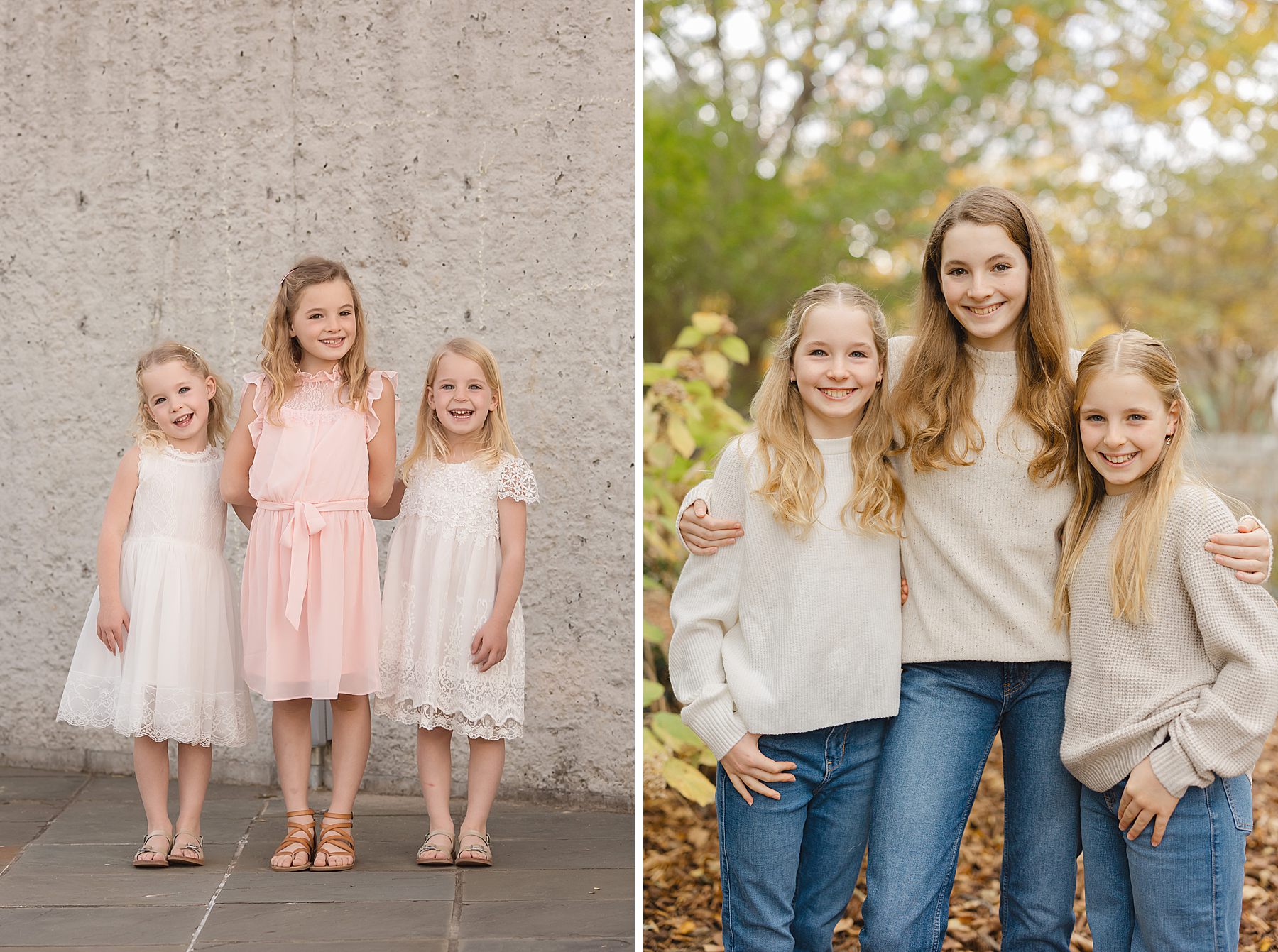 Three sisters now, and 6 years ago, as photographed in Raleigh by Christy Johnson Photography
